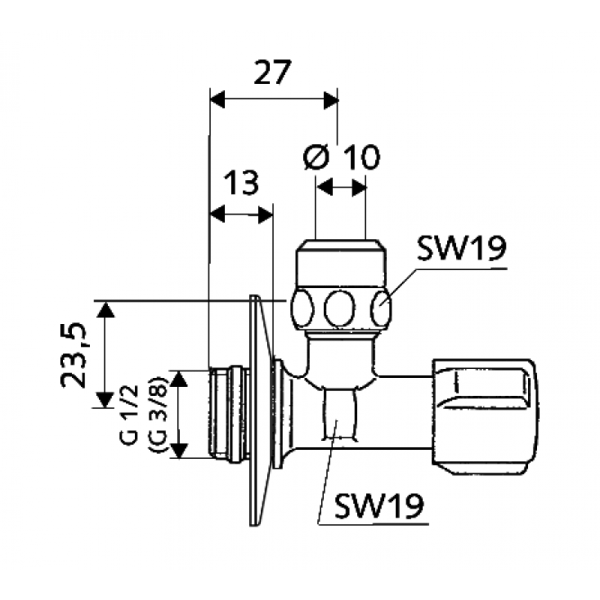вентиль schell comfort asag 049030699 1/2"x3/8" угловой укороченный
