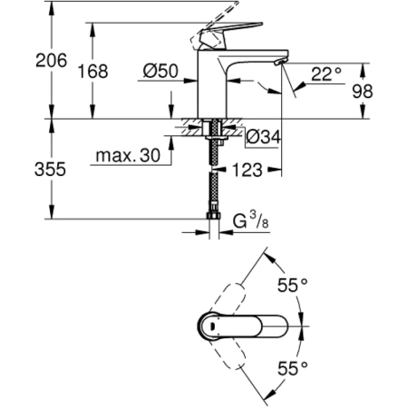 смеситель для раковины без донного клапана grohe eurosmart cosmopolitan 23327kw0