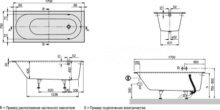 квариловая ванна villeroy & boch oberon ubq170obe2v-01 170x75 см