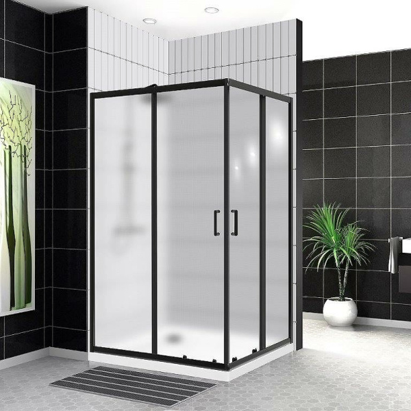 душевой уголок belbagno uno 120х90 uno-195-ah-2-120/90-p-nero профиль черный матовый стекло рифленое