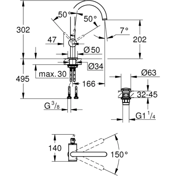 смеситель для раковины с донным клапаном grohe atrio new 32042003