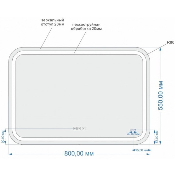 зеркало 80х55 см cersanit design pro lu-led051*80-p-os