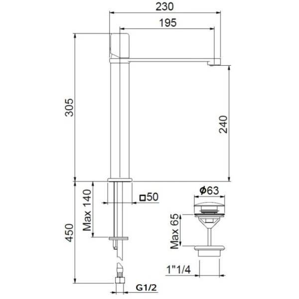 смеситель для раковины с донным клапаном webert one-x ox830402741