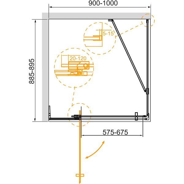 душевой уголок cezares slider 90x90 slider-ah-1-90-90/100-br-cr профиль хром стекло бронзовое