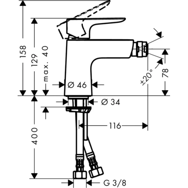 смеситель для биде с донным клапаном push-open hansgrohe talis e 71721000