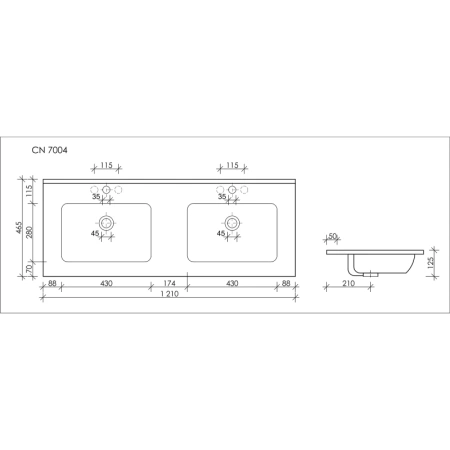 раковина ceramicanova element 122 cn7004, встраиваемая, сверху, двойная, 122х48 см, белая