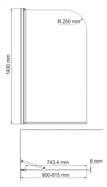 шторка на ванну wasserkraft leine 80 35p01-80white fixed профиль цвет белый, стекло прозрачное