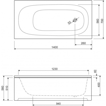 акриловая ванна 140x70 cezares eco eco-140-70-40-w37