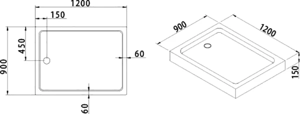 акриловый поддон 120x90 см cezares tray-a-ah-120/90-15-w0