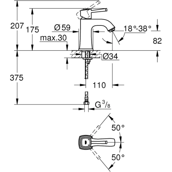 смеситель для раковины без донного клапана grohe grandera 23310000