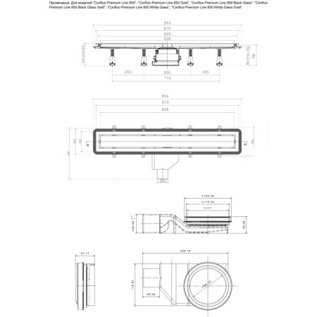 душевой канал 850 мм pestan confluo premium black glass gold line 13100118