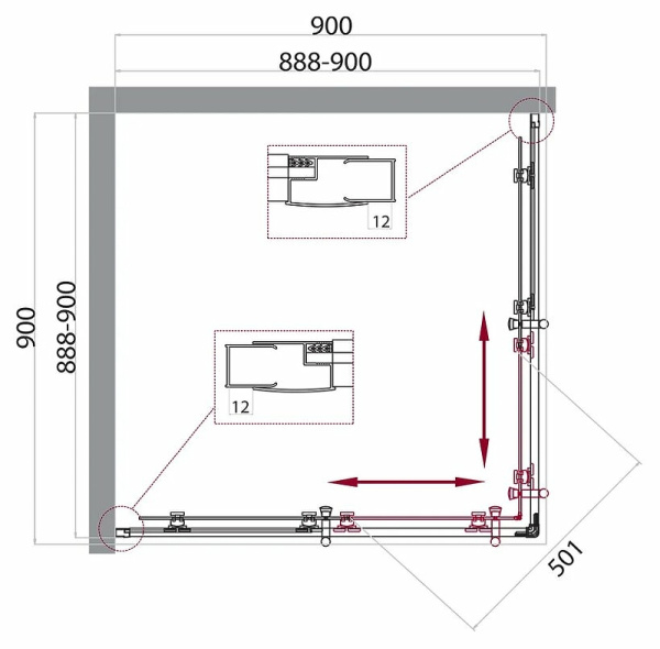 душевой уголок belbagno uno 90х90 uno-195-a-2-90-p-nero профиль черный матовый стекло рифленое