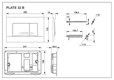 клавиша смыва roca active 32b 8901130b0 белая