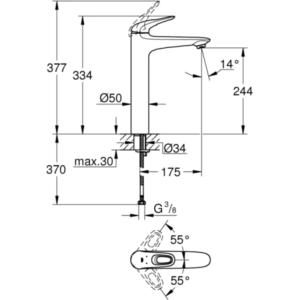 смеситель для раковины без донного клапана grohe eurostyle new 23570003