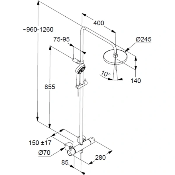 душевая стойка kludi logo dual shower system 6808239-00 с термостатом, черный матовый