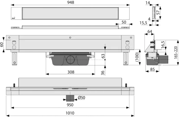 душевой лоток alcaplast spa apz5-twin-950