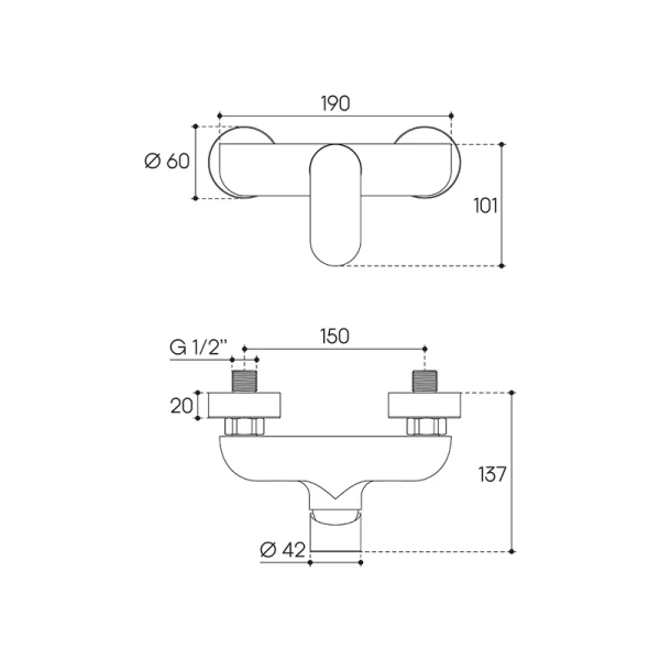 смеситель для душа aqueduto base bas0700 хром