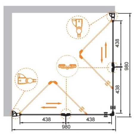 душевой уголок cezares elena 100x100 прозрачное стекло elena-w-as-2-100-c-cr