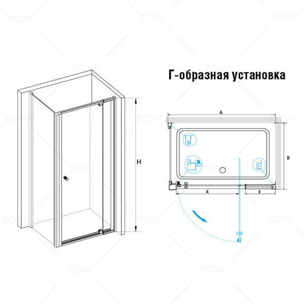 душевой уголок rgw passage pa-32 70x70 41083277-011 профиль хром стекло прозрачное