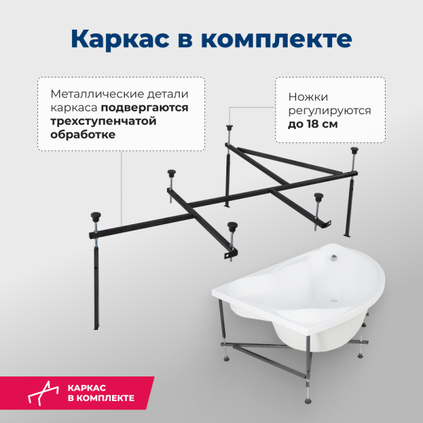 акриловая ванна aquanet jamaica 160x100 l 00205486 с каркасом, цвет белый