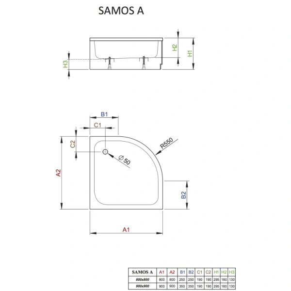 акриловый поддон 80x80 см radaway samos a 4s88300-03