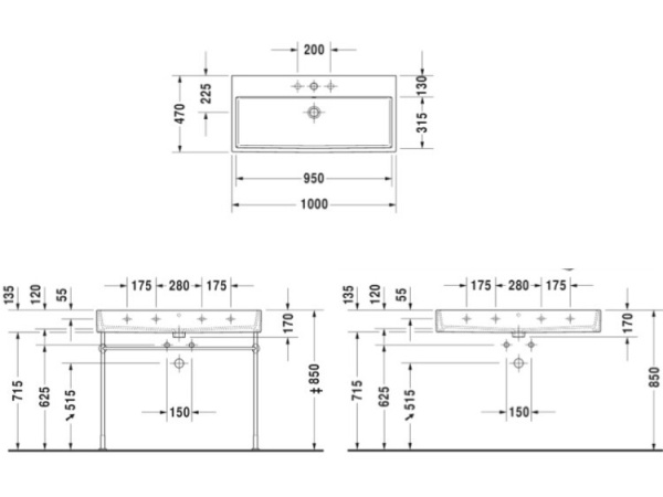 раковина накладная duravit vero air 100 см 2350100070