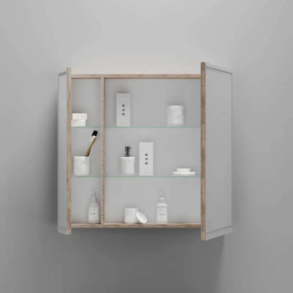 зеркало-шкаф sancos mirror 80 с подсветкой, дуб галифакс натуральный