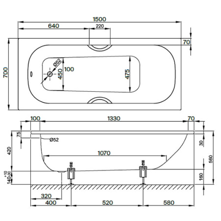 стальная ванна bette form 2941-000 as ad 150x70 см с антислипом sense, с шумоизоляцией