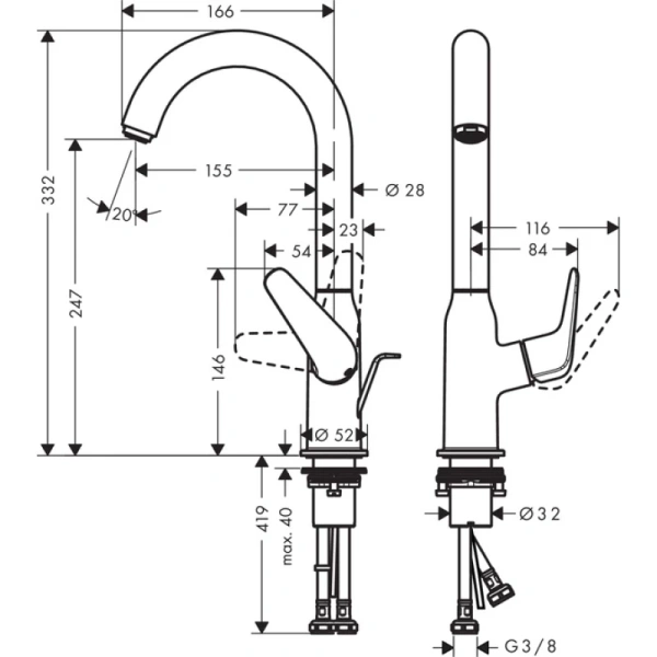 смеситель для раковины с донным клапаном hansgrohe novus 71126000