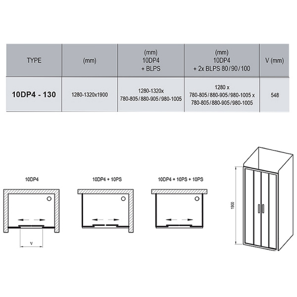 душевая дверь ravak 10° 10dp4 130 0zkj0100z1 профиль белый стекло transparent