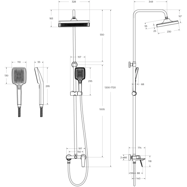 душевая система cezares liner liner-cvd-01 328x230 мм, со смесителем, хром