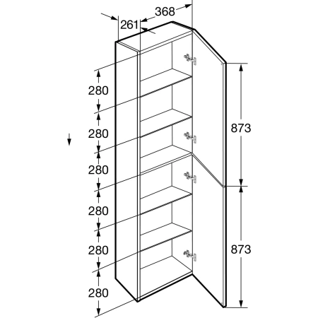 пенал roca ona a857635509 подвесной l/r, белый матовый