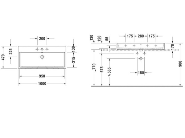 раковина в ванную накладная duravit vero air 100 см 2350100027