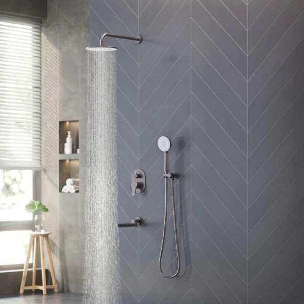 душевой комплект berges nardis 3r 071009 230 мм, со смесителем, оружейная сталь матовый