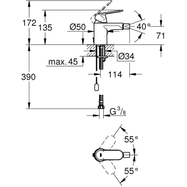 смеситель для биде с цепочкой grohe eurosmart cosmopolitan 32840000