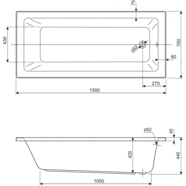 акриловая ванна 150x70 cezares plane solo mini plane solo mini-150-70-42-w37