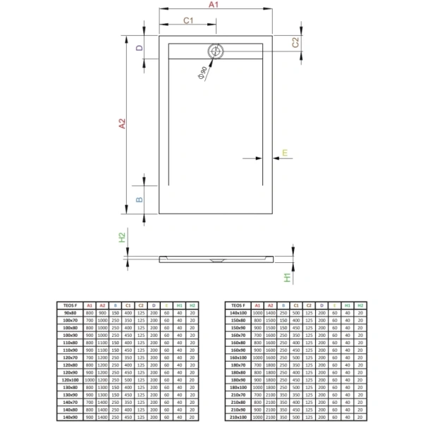 душевой поддон из литьевого мрамора 180x90 см radaway teos f white htf18090-04