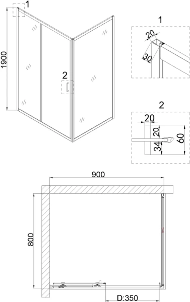 душевой уголок niagara nova ng-82-9ab-a80b 90x80, прямоугольный, черный