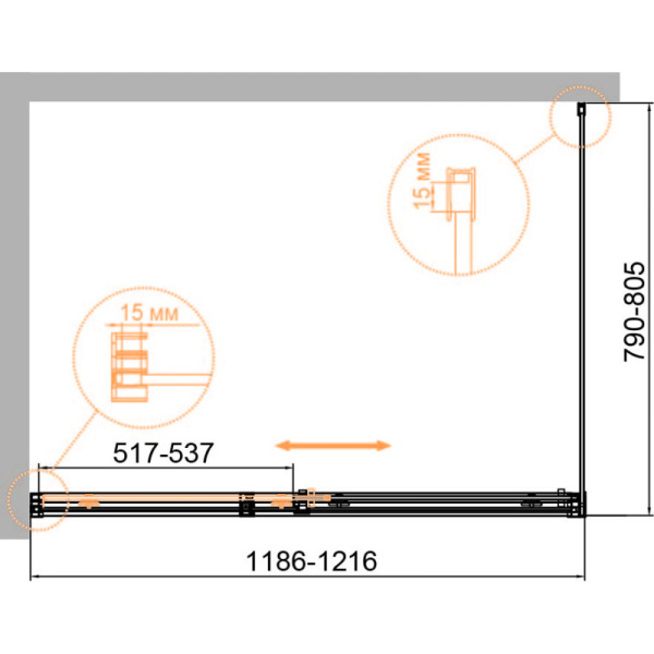 душевой уголок 120x80 cezares duet soft-m-ah-1-120/80-c-cr прозрачное