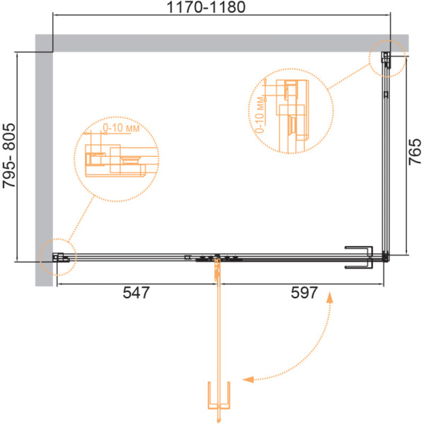 душевой уголок 118x80 cezares bellagio-ah-1-120/80-c-nero прозрачное