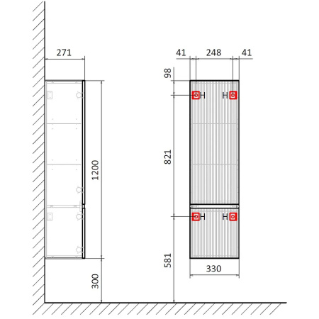 шкаф пенал aquame s1 33 aqm9001gm подвесной цвет серый
