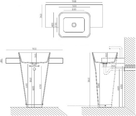 раковина напольная galassia meg11 50 см 5405p monolith