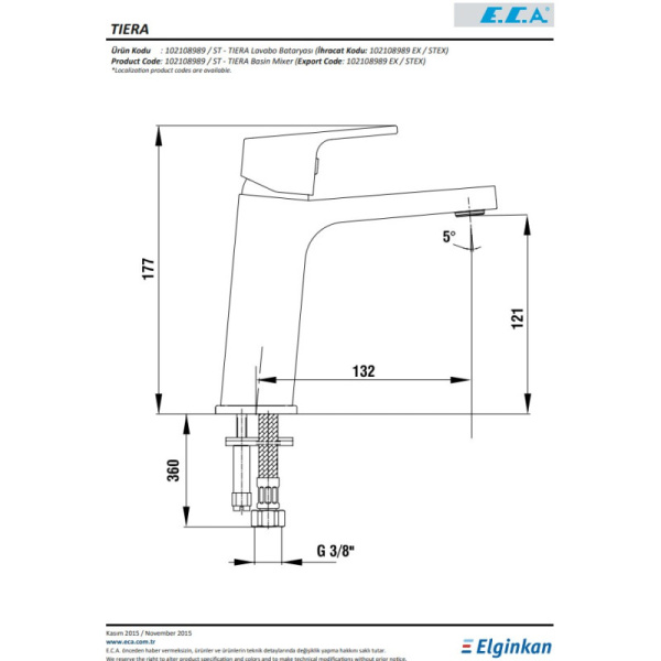 смеситель для раковины e.c.a. tiera 102108989ex