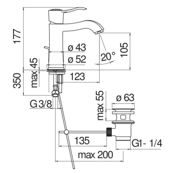 смеситель для раковины nobili sofi si98118/1gdp royal gold