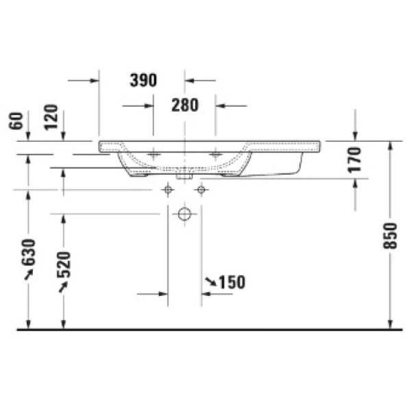 раковина полувстраиваемая duravit durastyle 2325100000