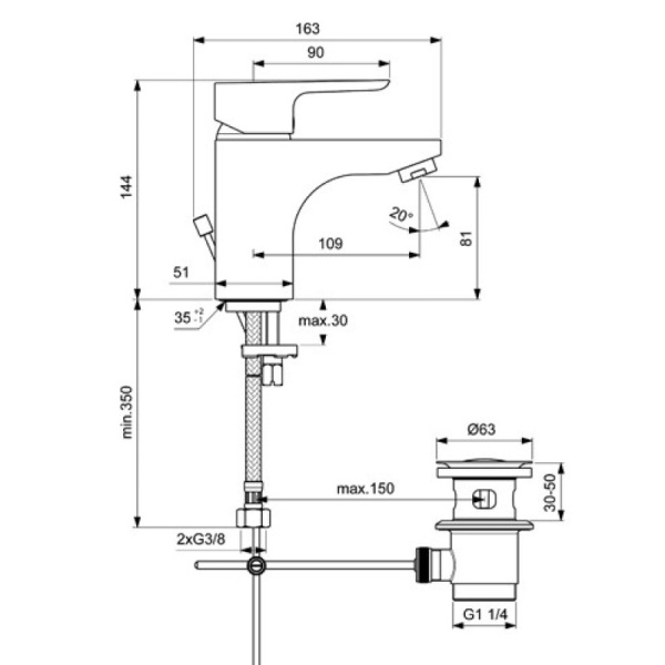 смеситель для раковины ideal standard ceraplan iii b0704aa grande