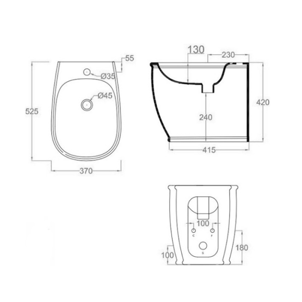 artceram azuley биде напольное приставное 36х52см., 1 отв., c креплением, цвет: белый