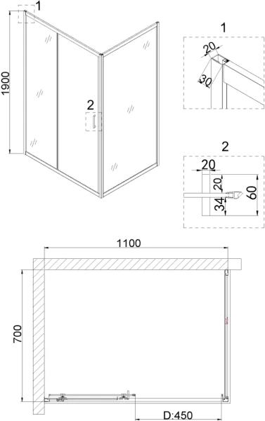 душевой уголок niagara nova ng-82-11ab-a70b 110x70, прямоугольный, черный