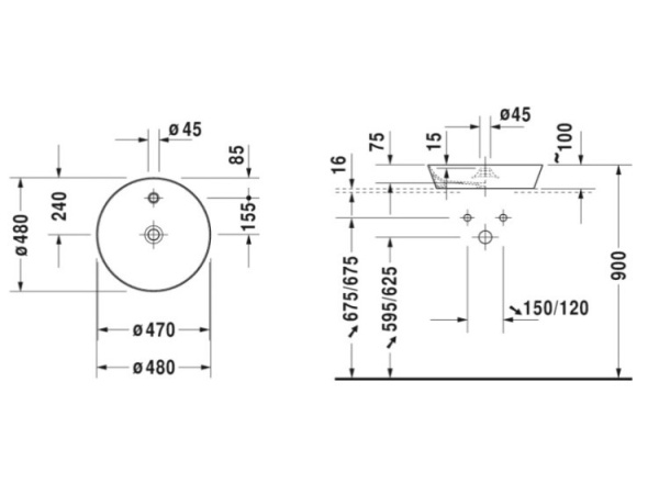 раковина в ванную накладная duravit cape cod 48 см, 2328483200