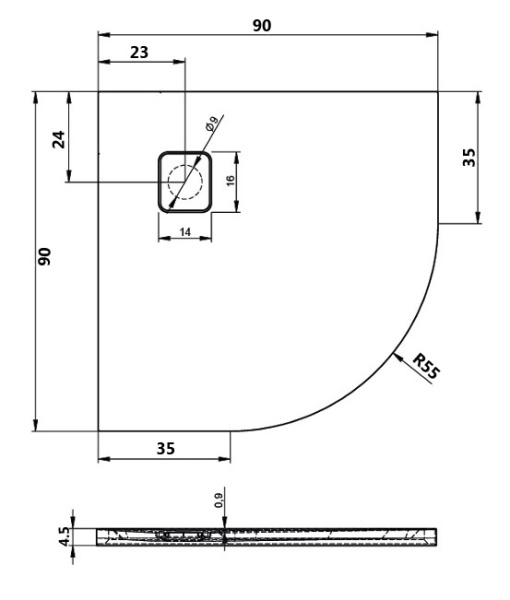 акриловый поддон для душа riho basel 451 90 x 90 см dc981700000000s(d005047304) черный матовый